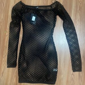 Black Fashion Nova Fish Net Swim Suit cover up size S. New with tag